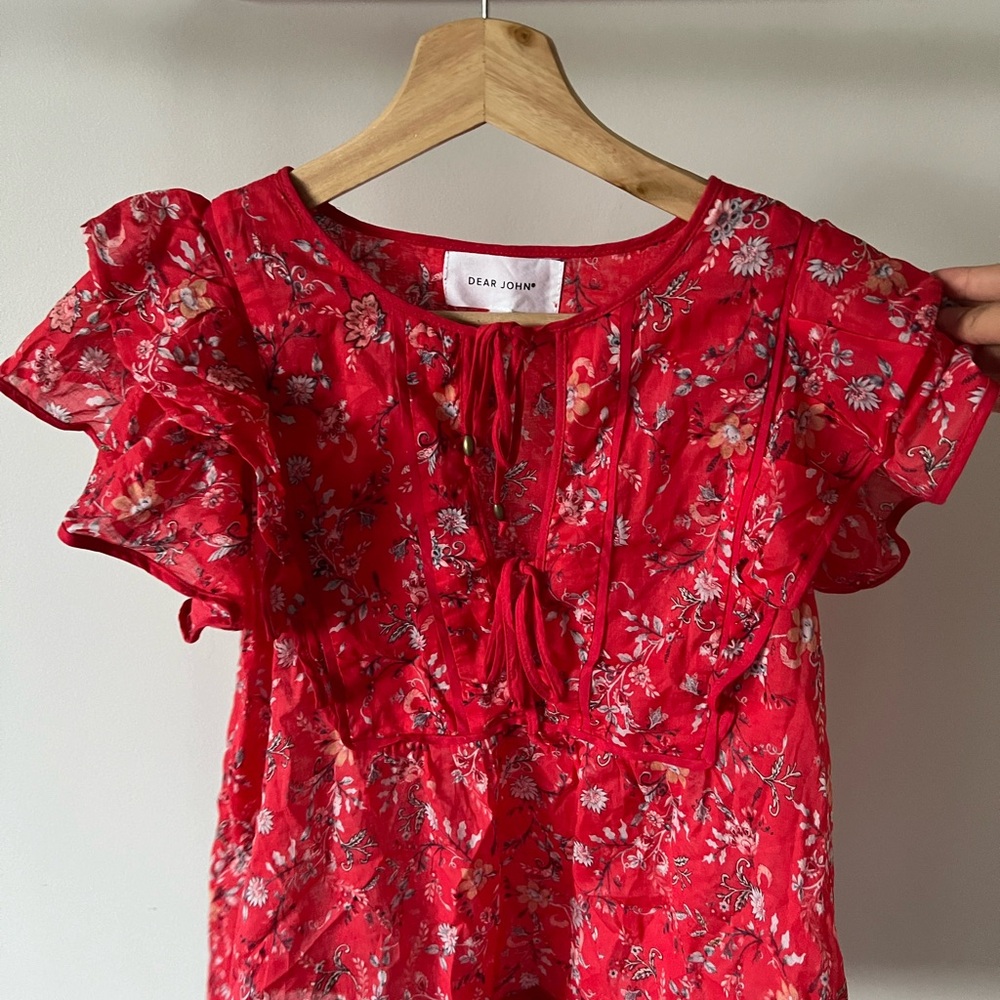 Dear John Red Ruffled Tie Front Blouse